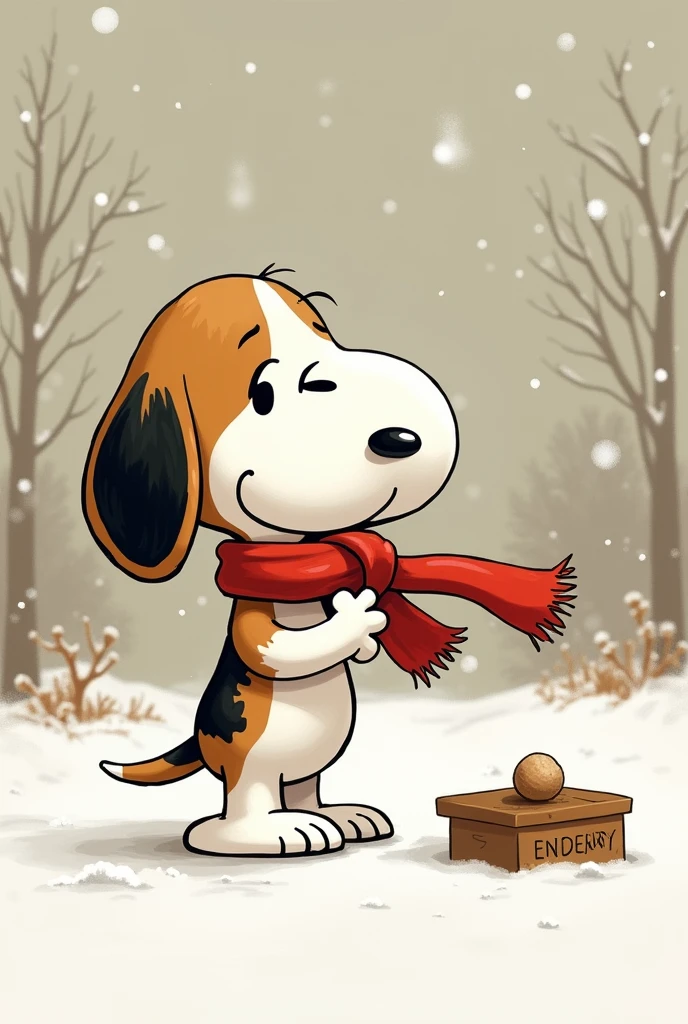Make snoopy PUTTING ON a scarf