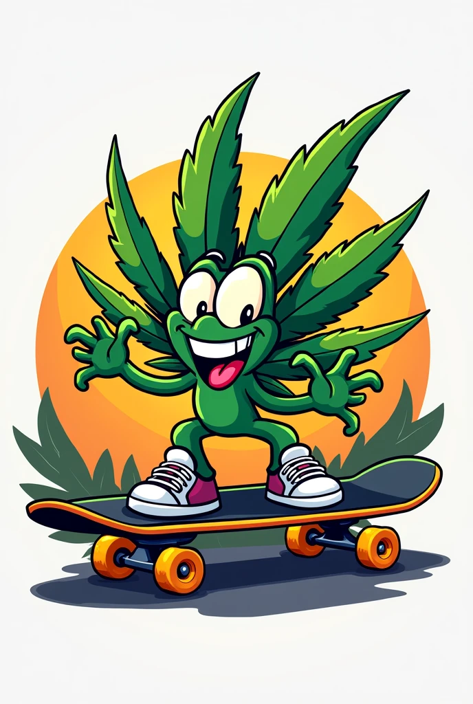 Can you create a logo of a cool marijuana weed on a skateboard with the letters CH in a cartoon style