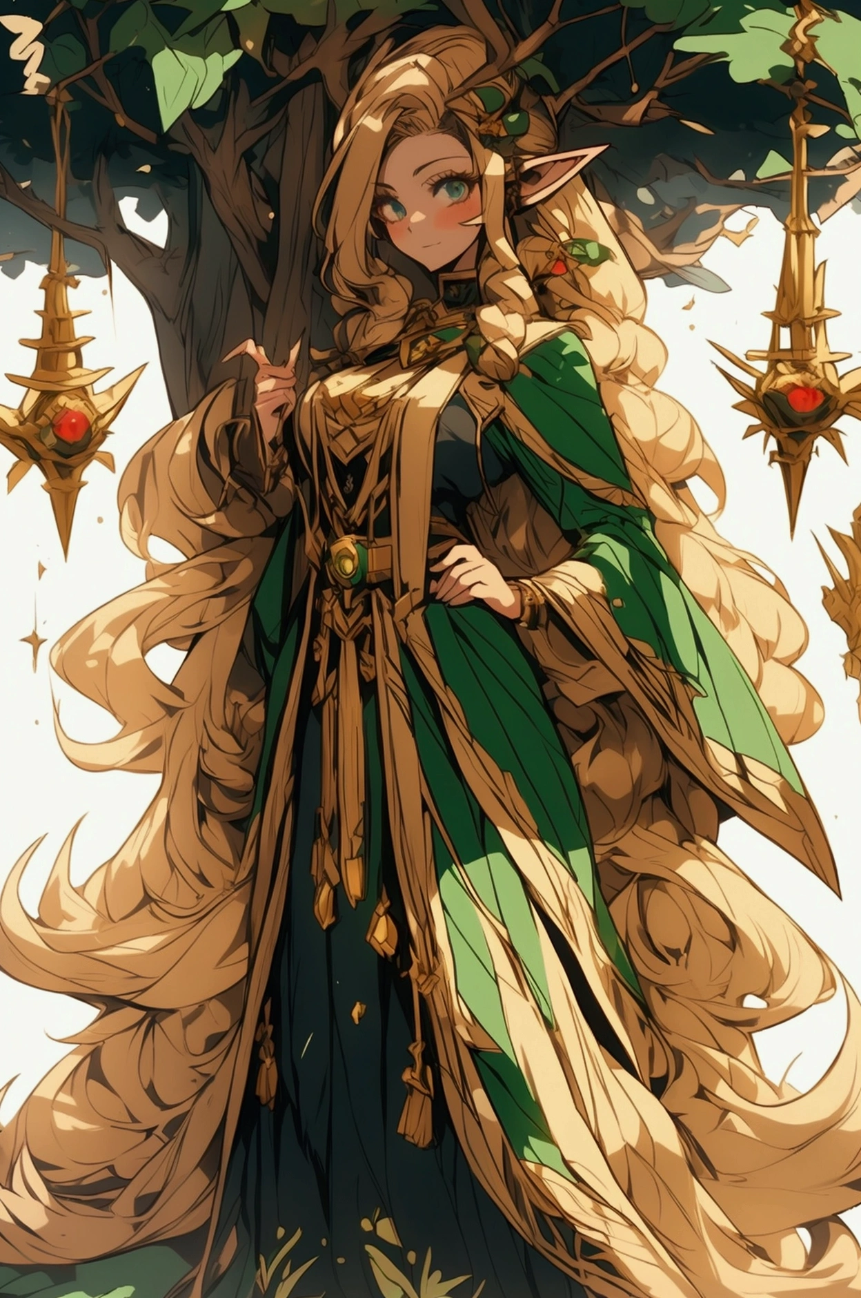 full body illustration of a female league of legends archer elf in a forest, anime style, masterpice illustration, perfect proportions