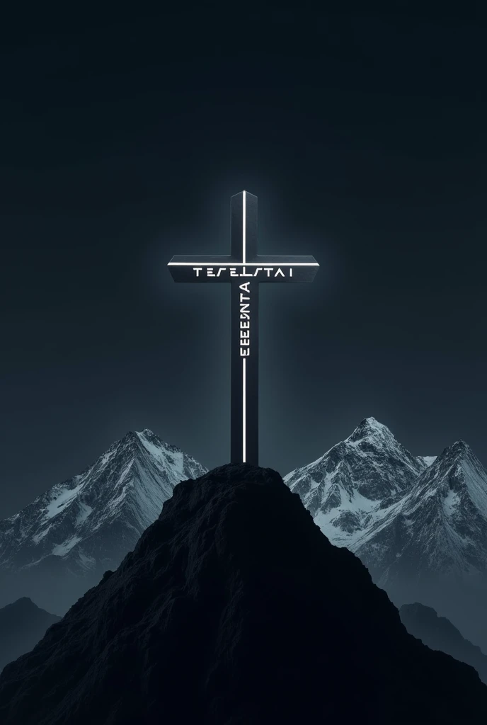 Modern cross on the Mountain with black background with the name TETELESTAI