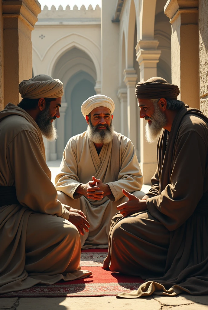3 muslim person sitting and discussing