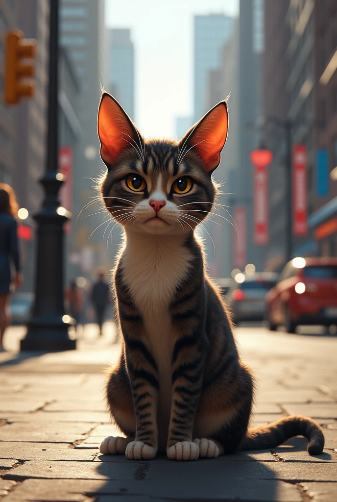 Cat with a suspicious look on the street