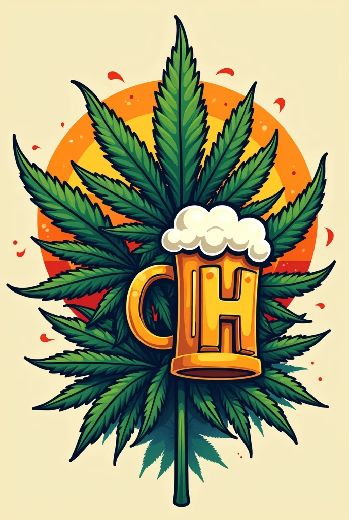 Can you create a cool marijuana plant logo with a beer and the letters CH in a cartoon style? 