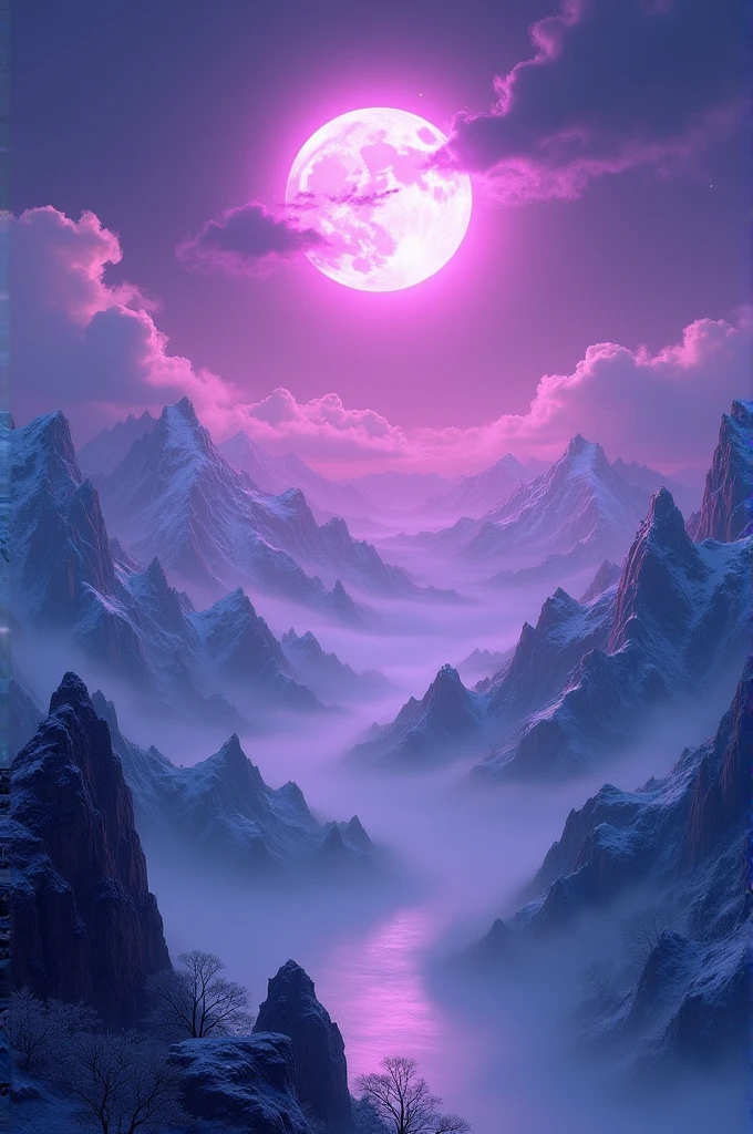 Purple moon among Chinese mountains