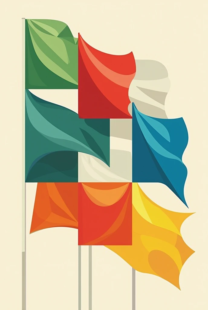5 green flags, 5 red flags, 5 blue flags, 5 yellow flags