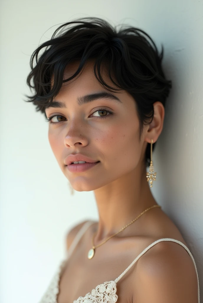 Pretty Moroccan Girl 21 Years Old Well Detailed Real Photo 4K Landscape White Background Well Detailed Faces Well Defined Cool Colors Short Hair