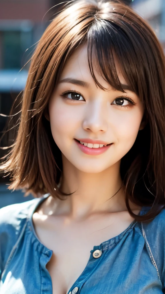 8k,Highest quality,(masterpiece:1.2),(Realistic),(Realistic:1.37),Ultra-high resolution,1 female college student,city,smile,Beautiful Eyes,(((Cute casual clothes))),Big Breasts,Perfect body,Perfect Fingers,Professional Lighting,gravure,Detailed face and skin texture,fine grain,RAW Photos