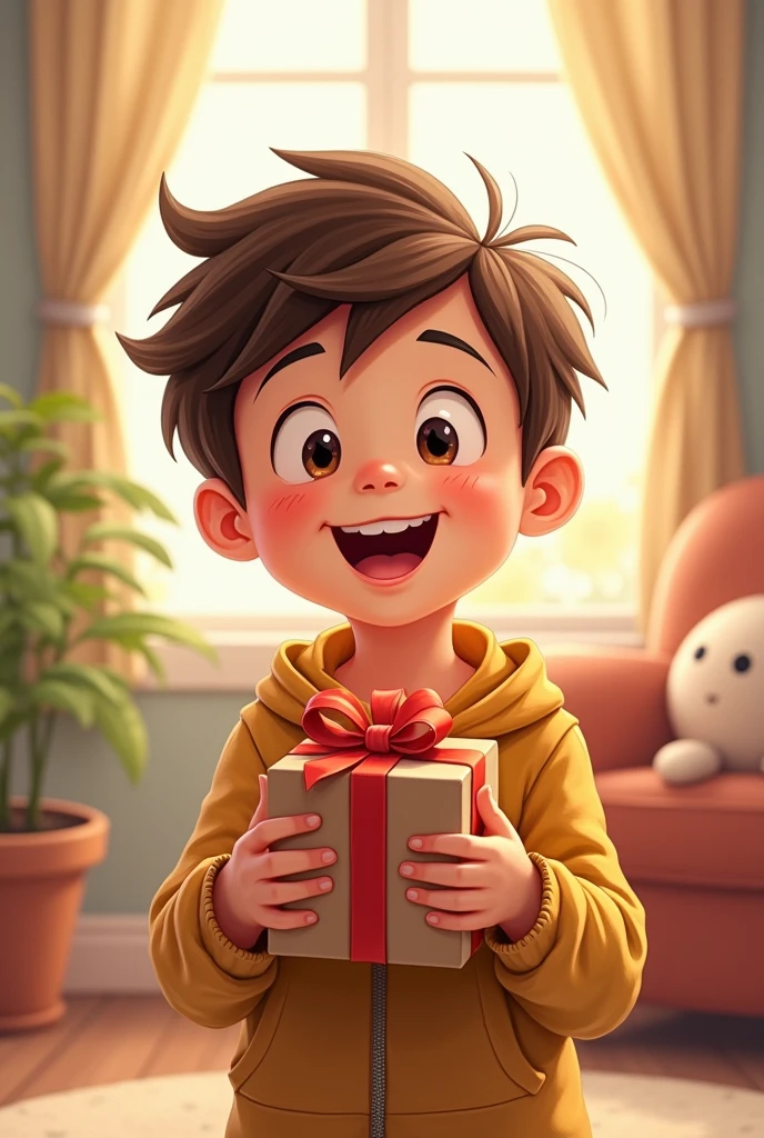 illustration of a boy feeling grateful for being given a gift