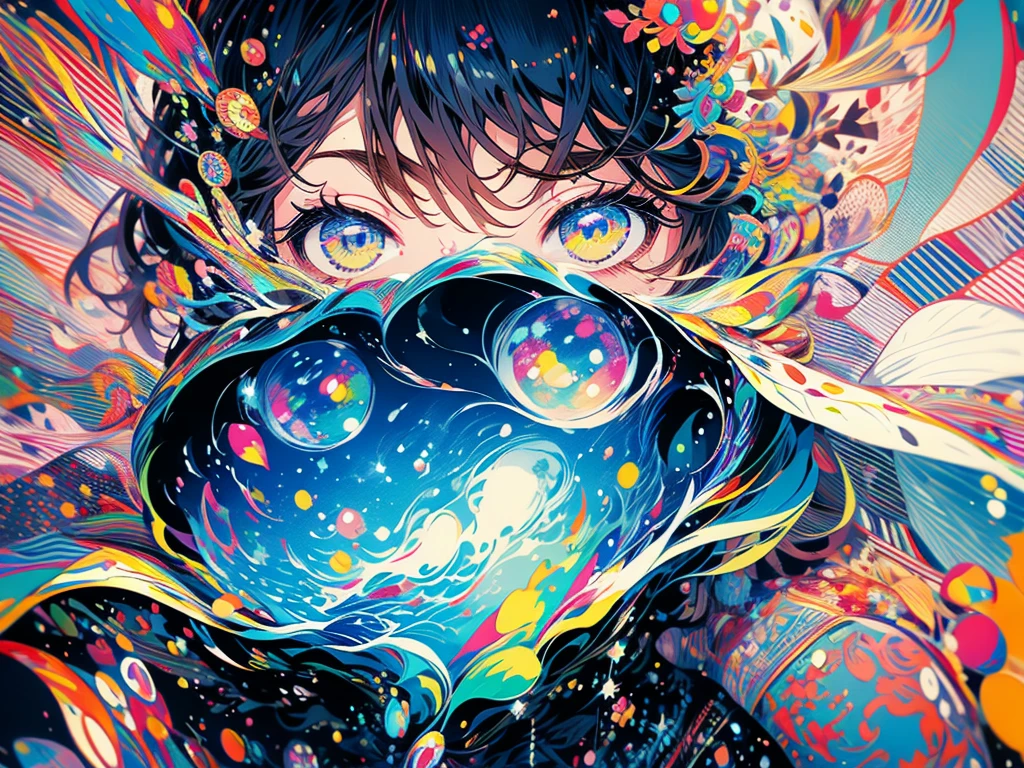Anime style，girl，side，whole body，Head up，Right hand raised，Overall color is dark，There is a green light source in hand.