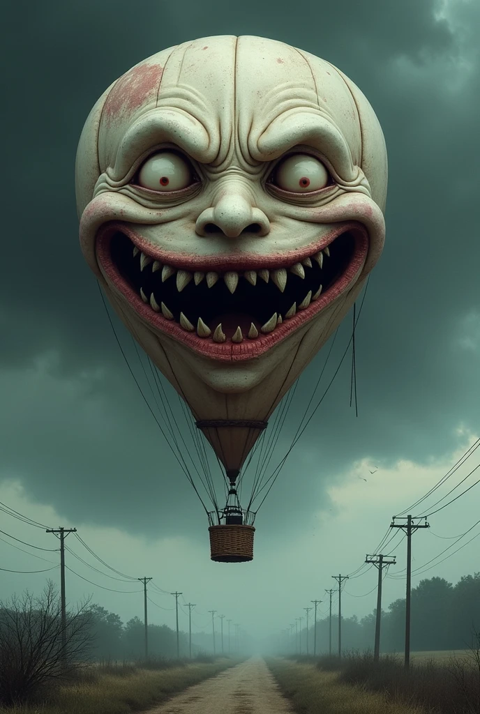 Elaborate a design of a balloon with a face made by x, that it looks a bit like junji ito style