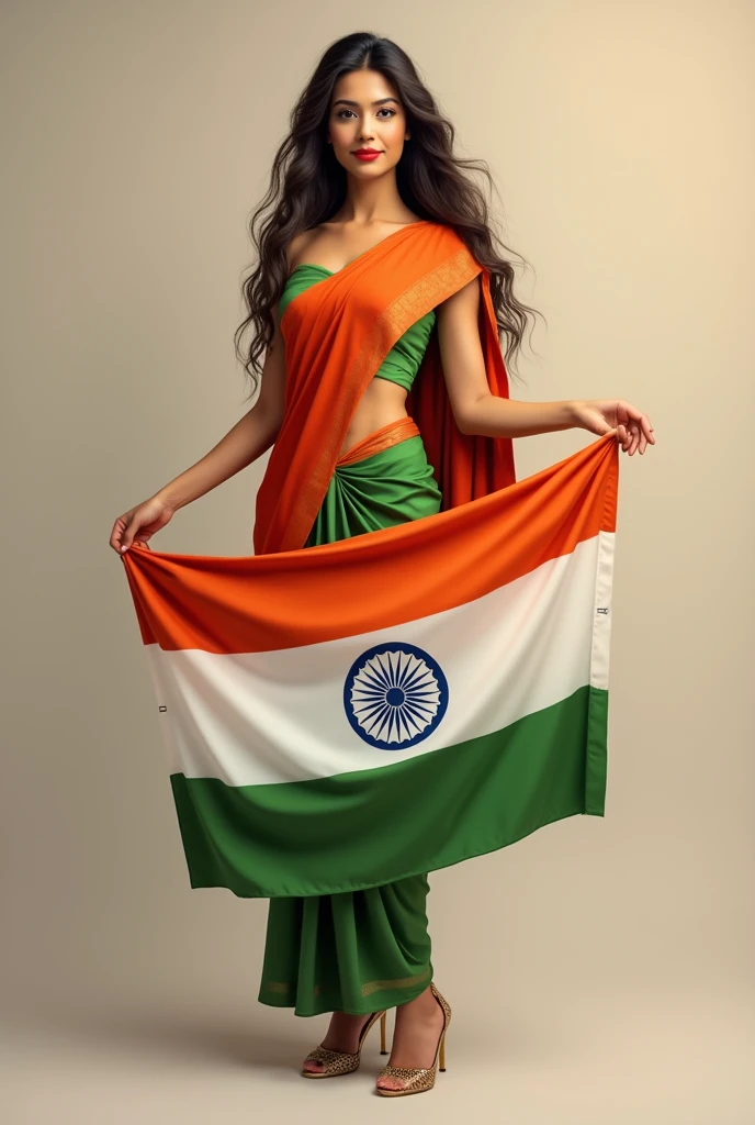 Indian flag with indian beauty aroumd it