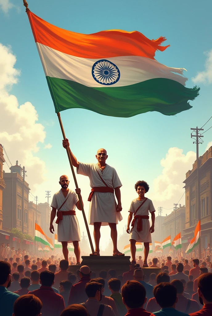 Indian freedom fighter like gandi nehru bhagat singh etc. with indian flag and celebrate 15 August 2024