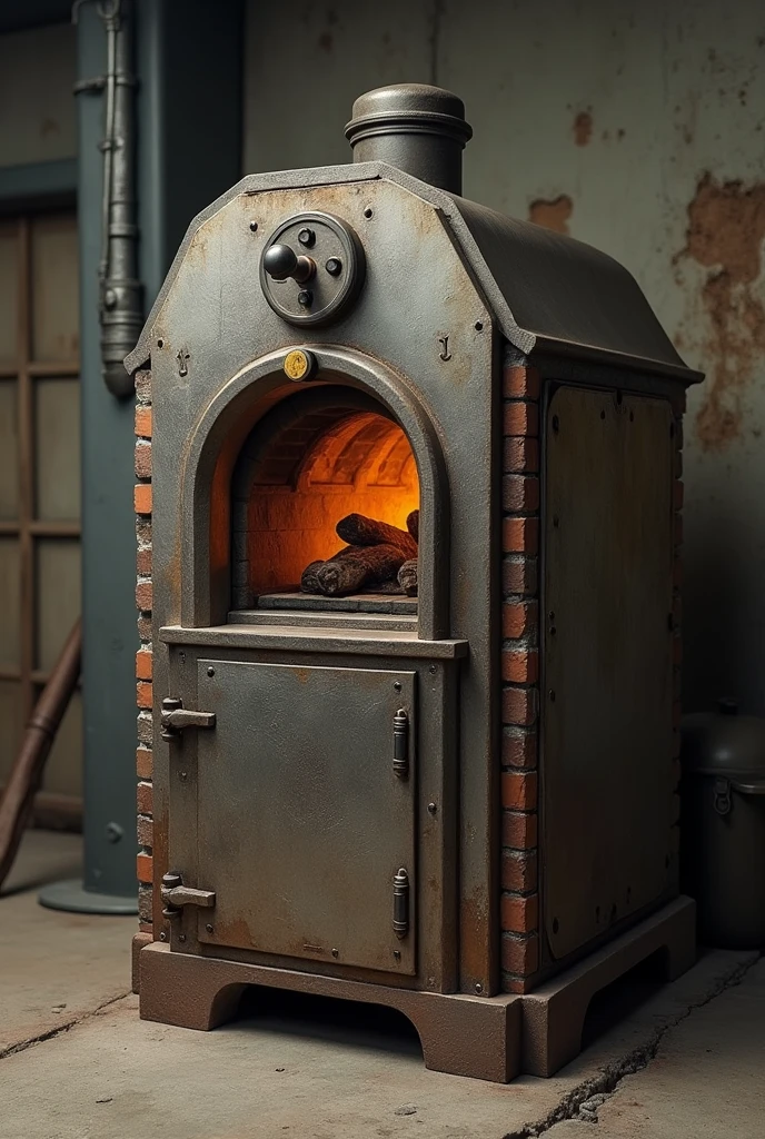 Animal crematorium has a lever, is gas-powered and the structure looks like a wood-burning oven