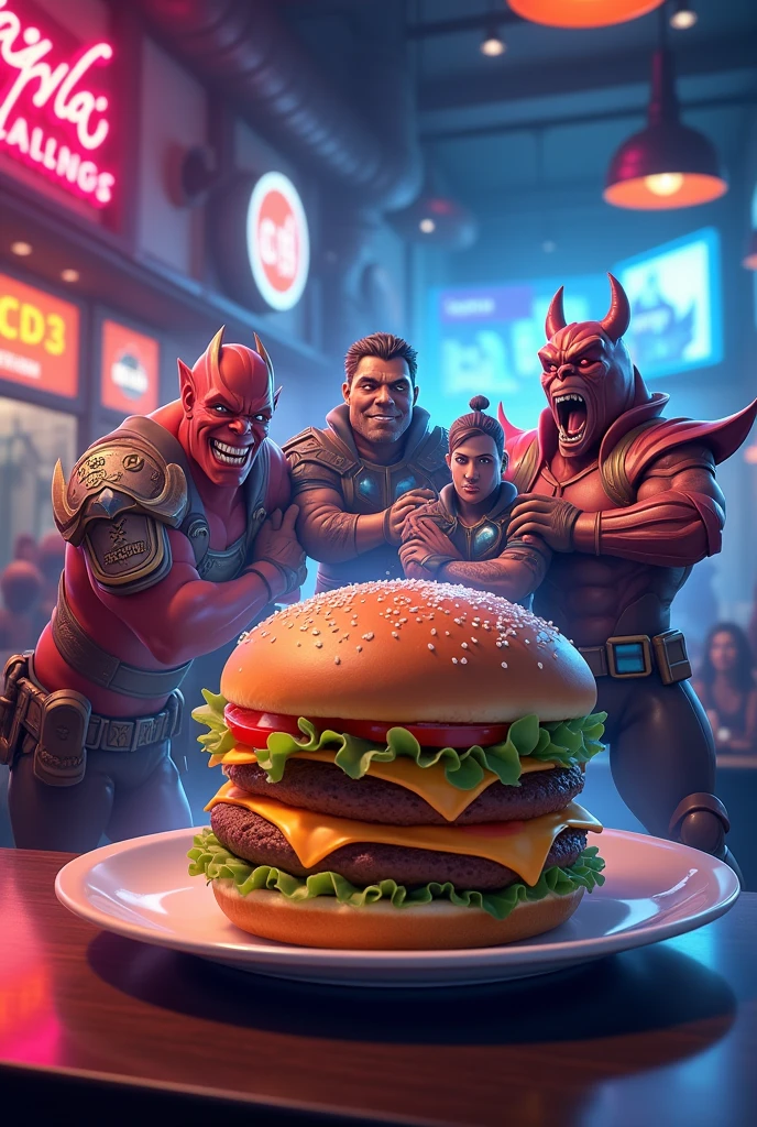 League of Legends themed burger restaurant advertisement image