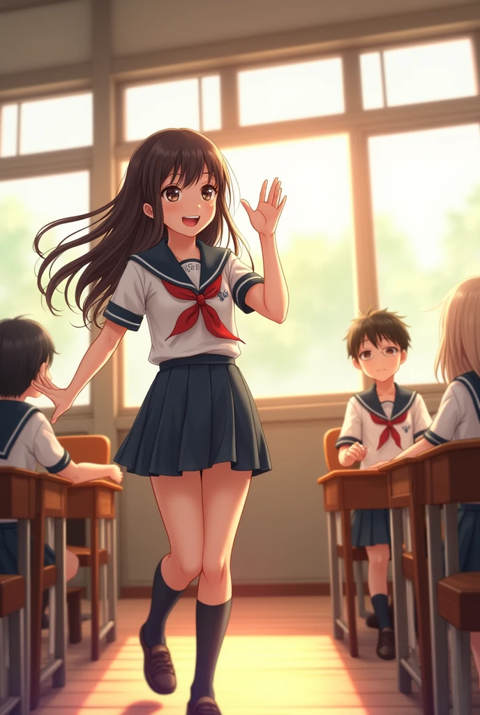 A anime girl dancing in the class without any dress