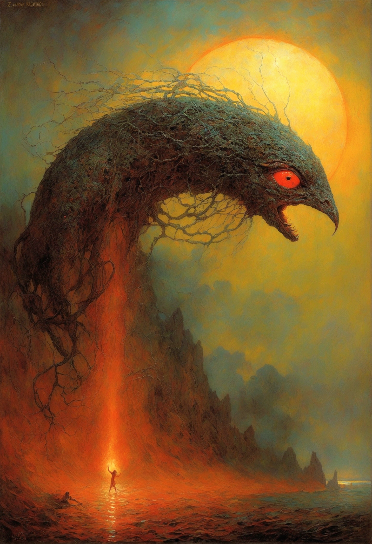 Mythical creatures, author:By Zdzisław Beksinski, Mucha、red、Big eyes、Azathoth