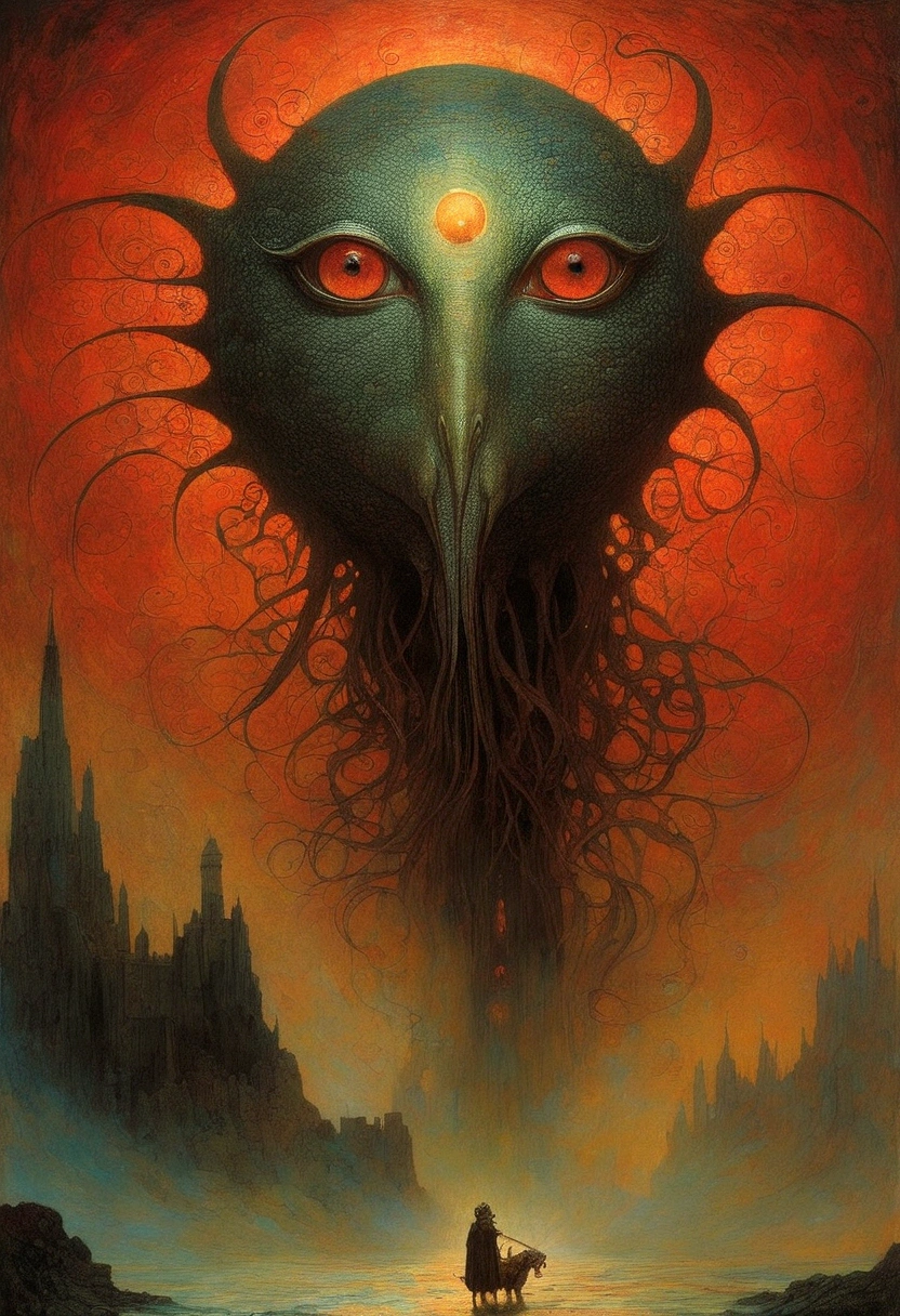 Mythical creatures, author:By Zdzisław Beksinski, Mucha、red、Big eyes、Azathoth