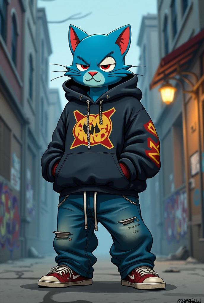 Personagem gumball da serie animada "the amazing world of gumball" wearing gangster-style skater clothes