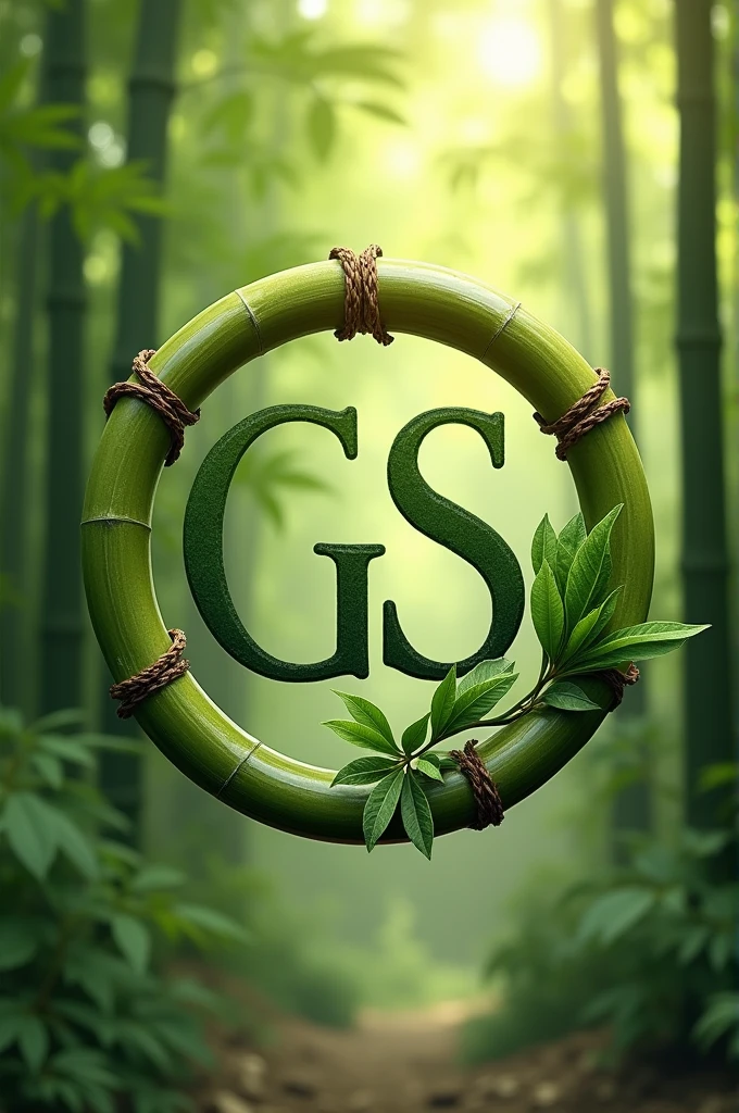 Generate a green logo with the letters GS in a circle and the material is bamboo