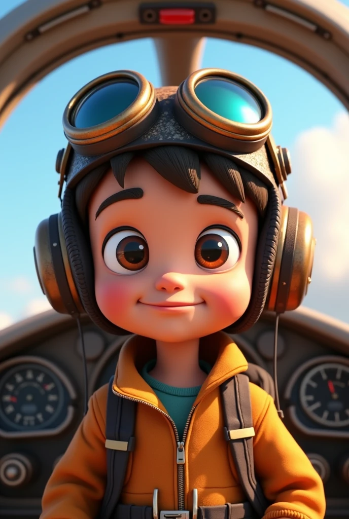 A cartoon boy wearing a pilot's helmet and goggles in an airplane, Official Artwork, Official illustrations, Official Art, CG Art, cartoon, Key Art, commercial photo of toys, Airbrush Rendering, Promotional Rendering, Propaganda Art, Mobile game art, Propaganda Art, Dusty Unreal Engine, 3D Animation Movies, Animation movie stills, Official screenshots, ch