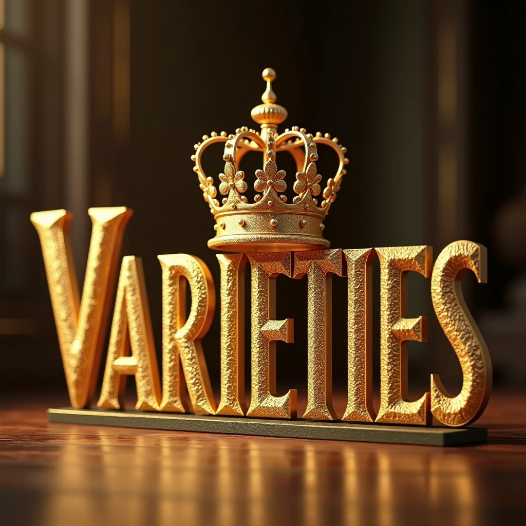 write: Varieties , IN GOLDEN LETTERS and a crown