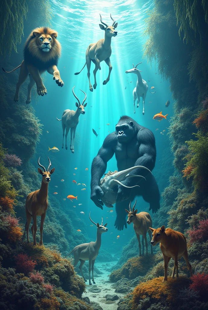 Make me an aquarium filled with escaped wild animals