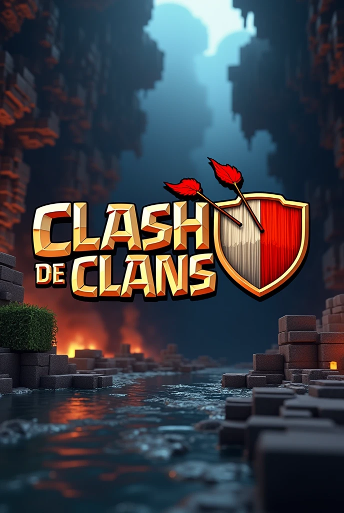 A logo with the name of "Clash of Clans II" in Spanish and a Minecraft background that is hell, The end, the caves and the RTX surface