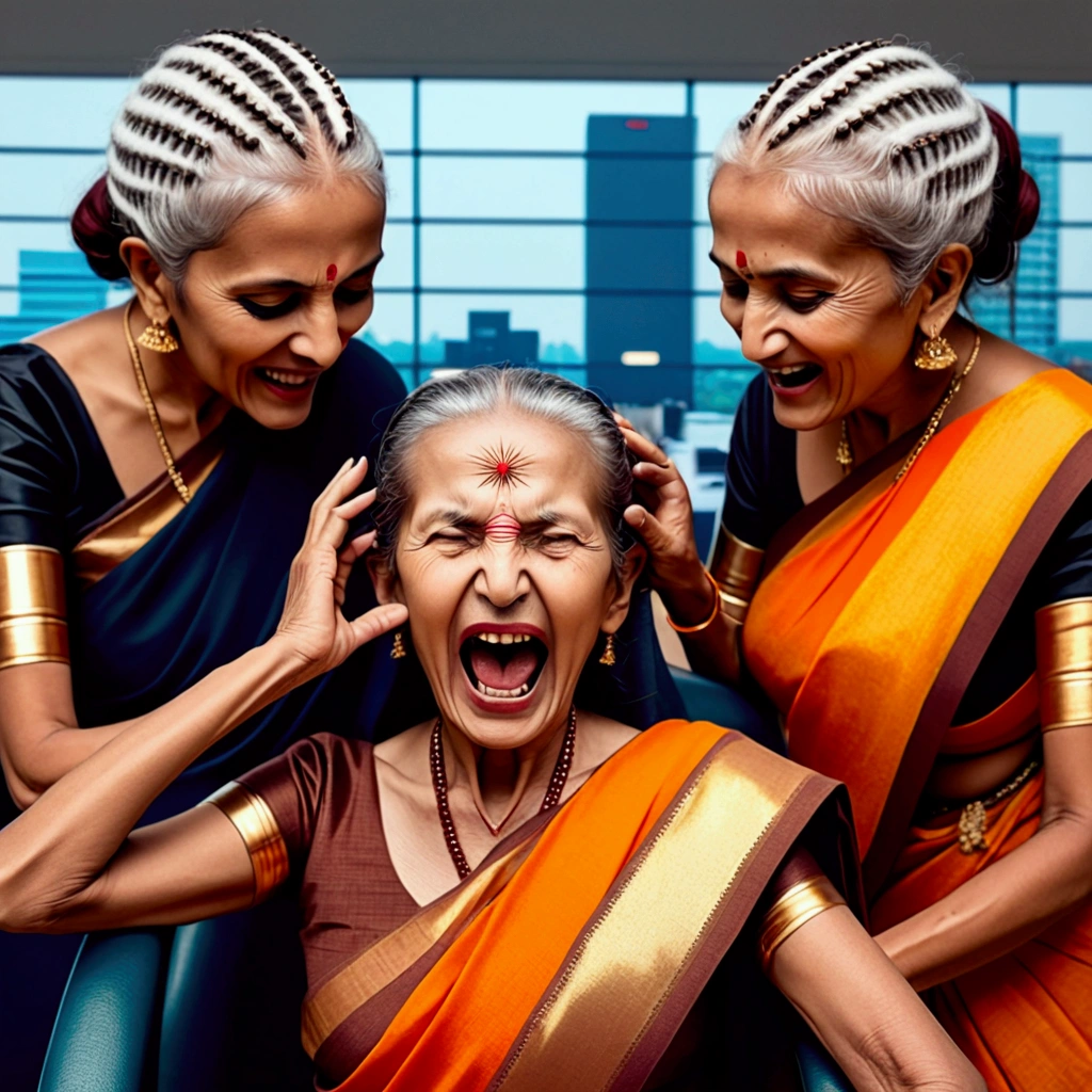 Ultra detailing image prompt,Generate by using all the ladies features,figures and detailes,exactly and stictly as per the image prompt,Generate ladies elegant elderity and wisdom in indian ethnicity,