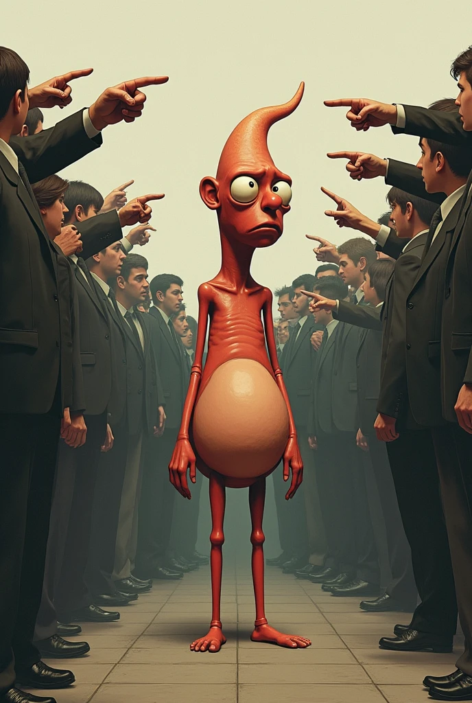 Sad penis being pointed at by people