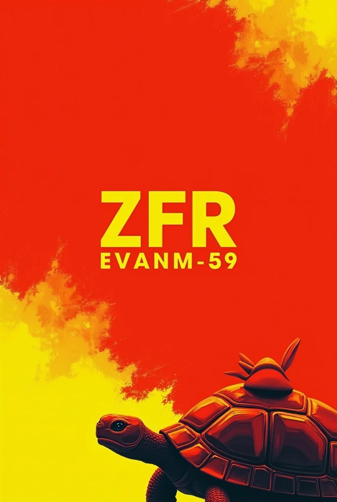 Un fond rouge et jaune avec un dégradé et une inscription qui dit ZFR EVANM-59 et une tortue en bas