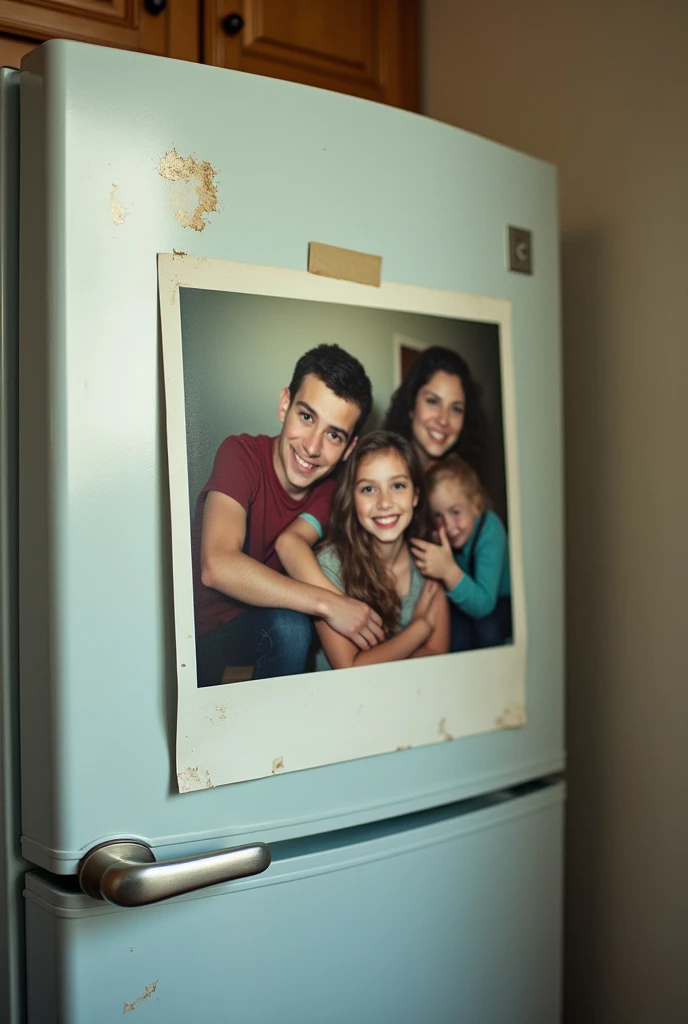 Instant photo, stuck to a refrigerator, the instant photo is big