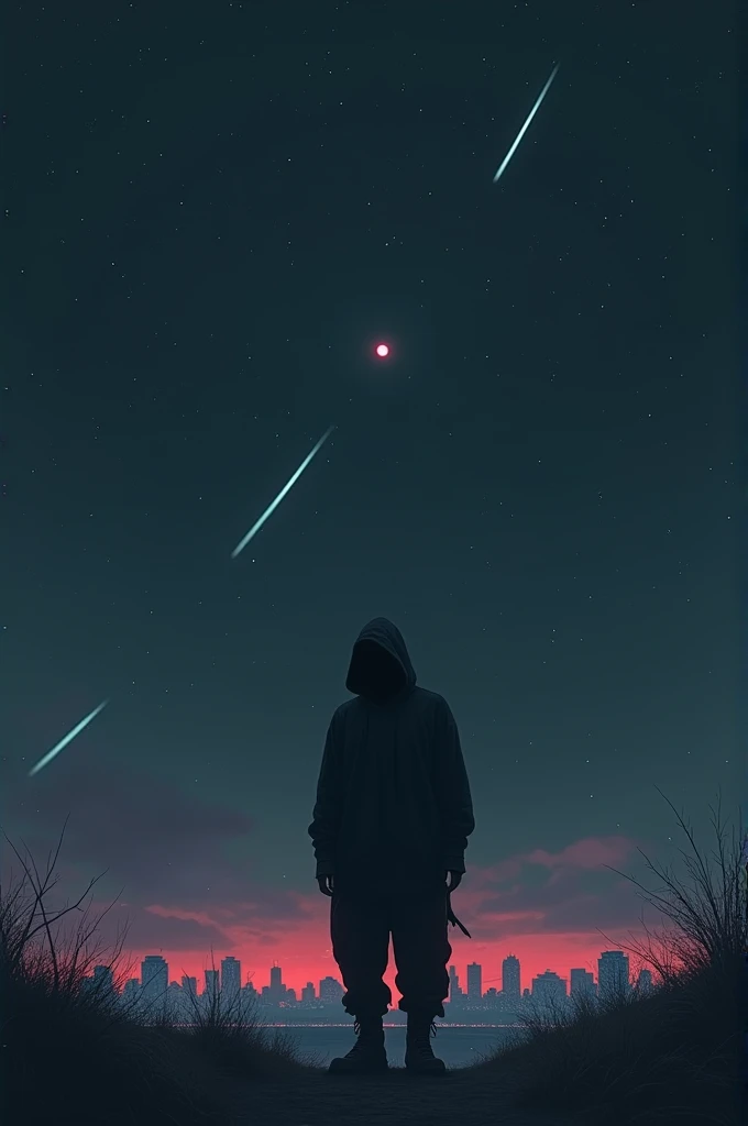 Create an album cover of a lonely person in space, in trap and gangster aesthetics 