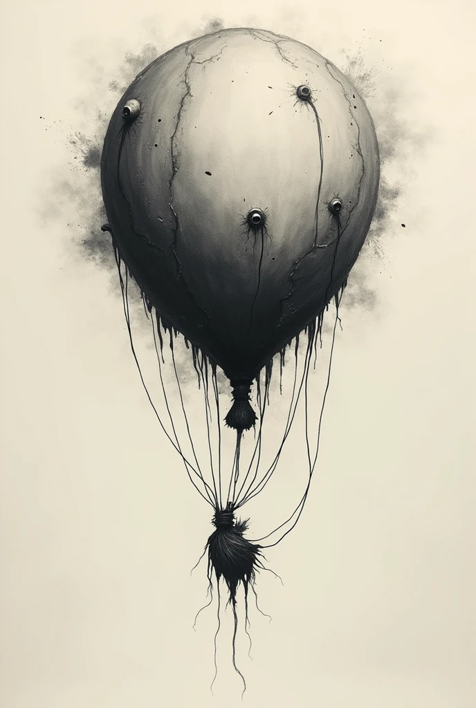 Design me a 5x5 Junji Ito style tattoo of a balloon that represents Freedom of the soul
