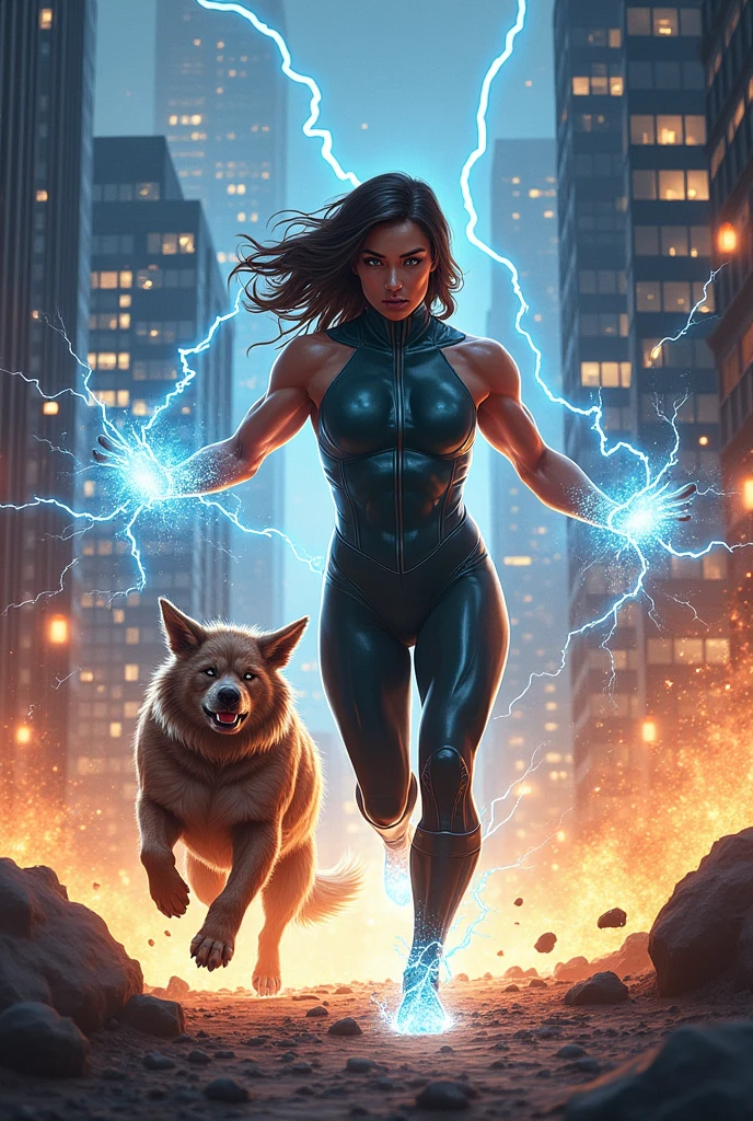 A person who has the power to run fast and can throw electricity, and who has a pet with the same powers