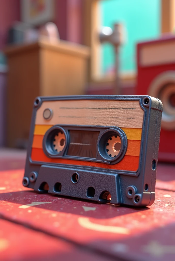 Animated cassette tape, smiling happily