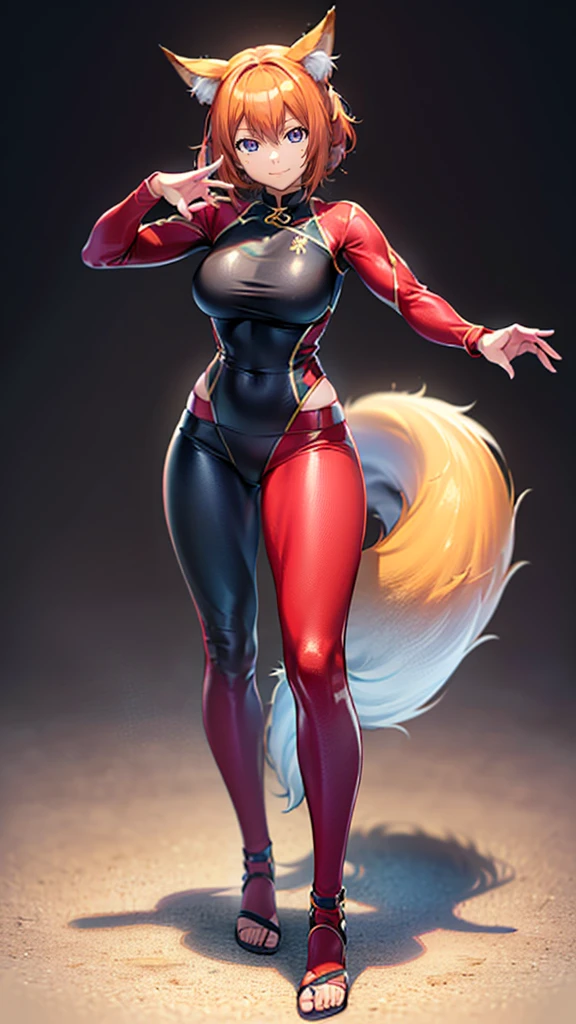 (best quality,4k,8k,highres,masterpiece:1.2),ultra-detailed, ((fox girl)), ((full body)), ((perfect body)), (((standing pose))), (((Jeet Kune Do fighter outfit))), ((pefect outfit)), ((detailed clothes)), ((perfect clothes)), ((fully detailed)), illustration,vivid colors