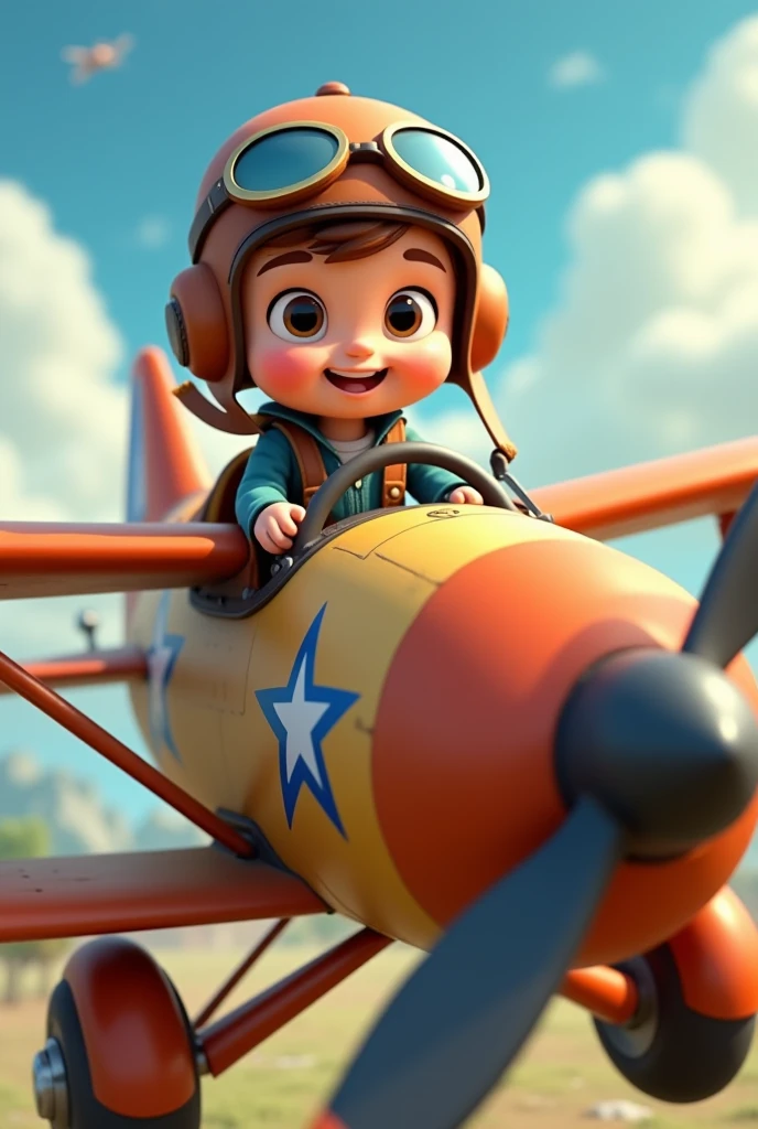 A cartoon boy wearing a pilot helmet and goggles is sitting in a plane that can launch rubber bands., 45 degree viewing angle,Official Artwork, Official illustrations, Official Art, CG Art, cartoon, Key Art, commercial photo of toys, Airbrush Rendering, Promotional Rendering, Propaganda Art, Mobile game art, Propaganda Art, Dusty Unreal Engine, 3D Animation Movies, Animation movie stills, Official screenshots, ch