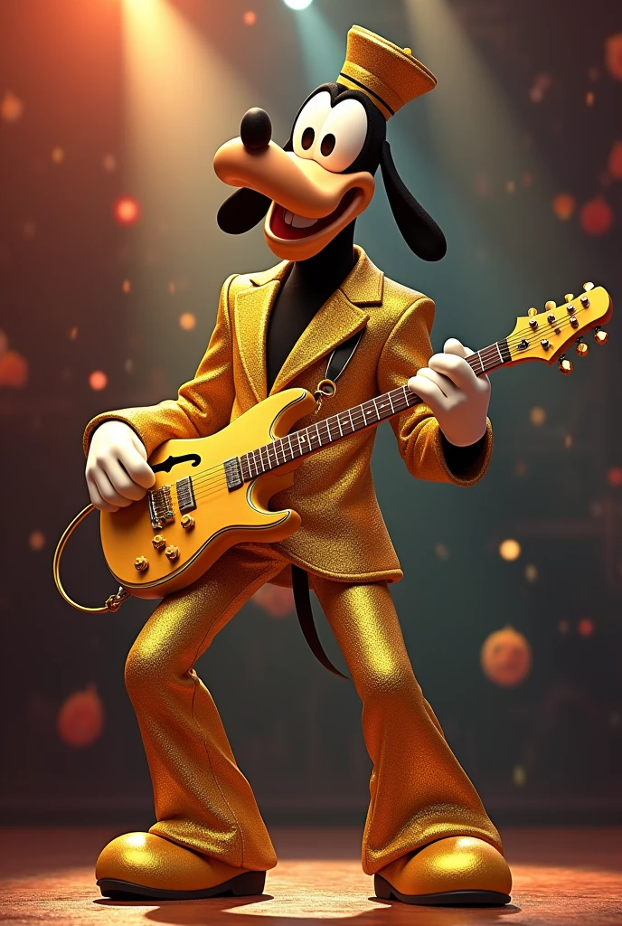 Goofy(Disney)Wearing A Gold Suit And Gold Pants As Conrad Birdie Holding A Electric Guitar