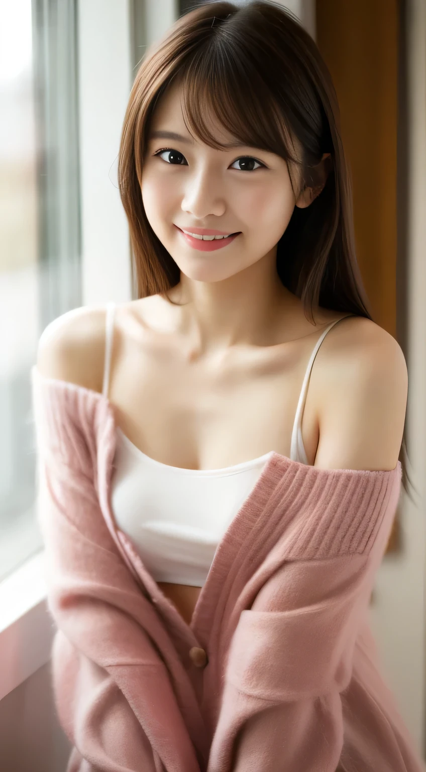 masterpiece,best quality,(Japanese cute girl),((Beautiful girl)),cleavage,(off shoulder:1.2),(perfect body beauty:1.2),(shy smile),from above
