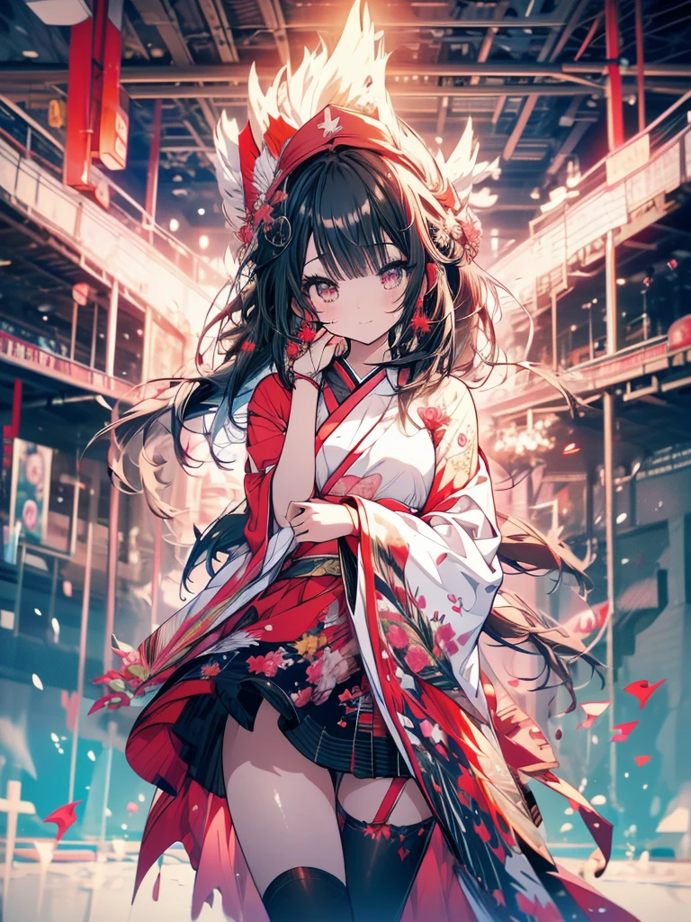 An anime girl with black hair and pink inner color、She's wearing a red hat and a pink skirt, I also make fan art, Pubic Pose, Anime Goddess, Reimu Hakurei, A cute anime wife wearing a beautiful Japanese-style dress, Enchanting anime girl, Azur Lane Style High resolution, (1 person), (Best image quality,4K,8k,masterpiece:1.2) Open chest Open thighs Ultra high definition, Textured skin,