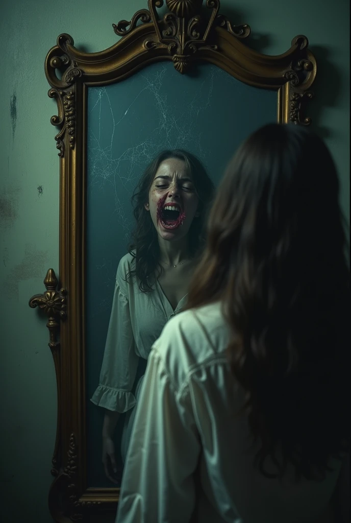The Broken Glass Mirror" on a cold night, Laura found an old cracked mirror in the attic of her new home. Something in that mirror was inexplicably attractive., and she hung it in her room. Naquela noite, Laura discovers that her reflection in the mirror does not follow her movements. desperate, I tried to break the mirror, but when hitting the glass, the reflex started to scream. The sound was distressing, as if your soul was being ripped out. Suddenly, the reflection crossed the mirror and left Laura inside it. Stuck on the other side, she saw a distorted version of herself smiling macabrely. sada, the reflection looks from the other side of the mirror