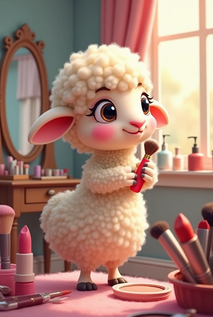 A sheep putting on makeup
