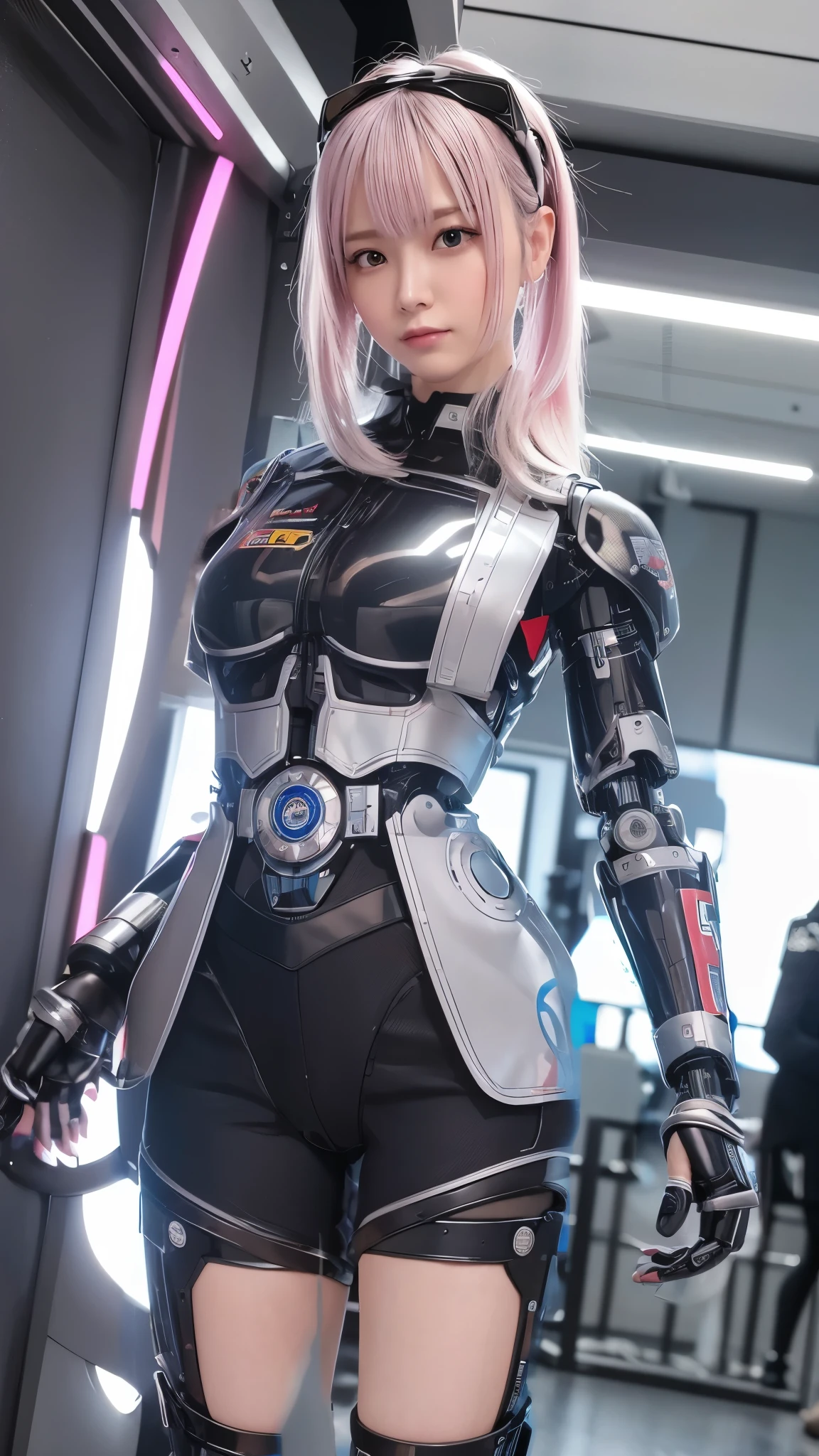 one robot woman, hyperdetailed face, Super well-formed face, armored robot, Police, robot, perfect-female-robot, perfect-mechanical-body