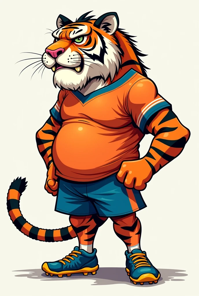 Rude cartoon saber-toothed tiger in a futsal uniform