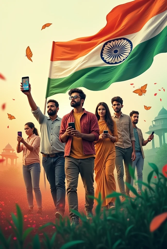 Indian independence day creative images including mobile and computer and smart watches