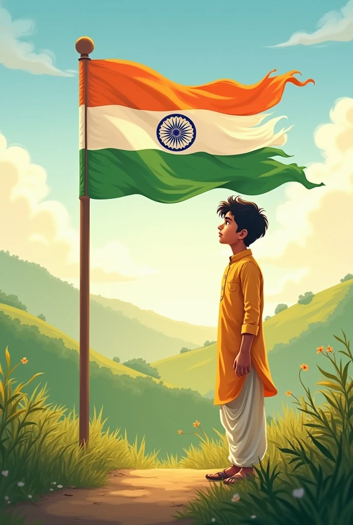 Make a Indian flag with boy and the name is Anuj