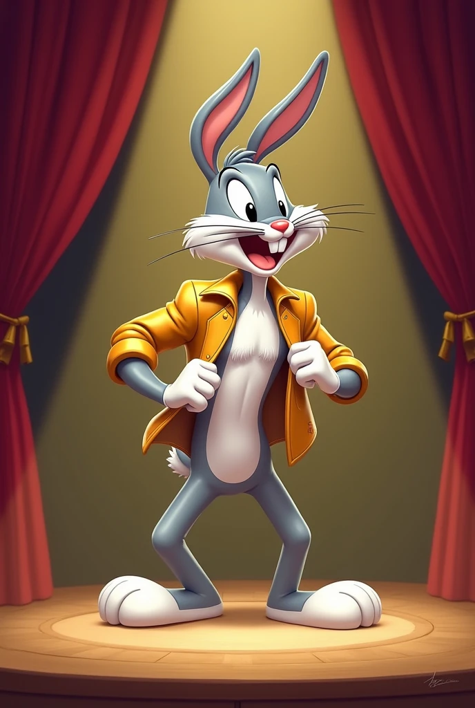 Bugs Bunny(Warner Bros)Doing A Striptease With His Gold Leather Buttoned Up Shirt On 