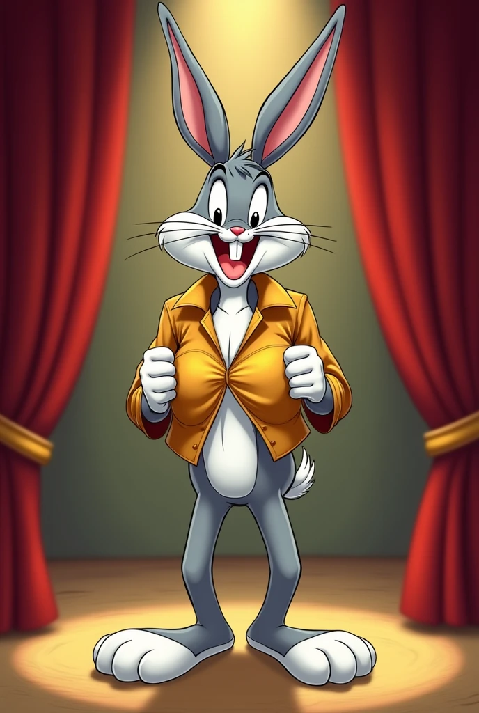 Bugs Bunny(Warner Bros)Doing A Striptease With His Gold Leather Buttoned Up Shirt On 