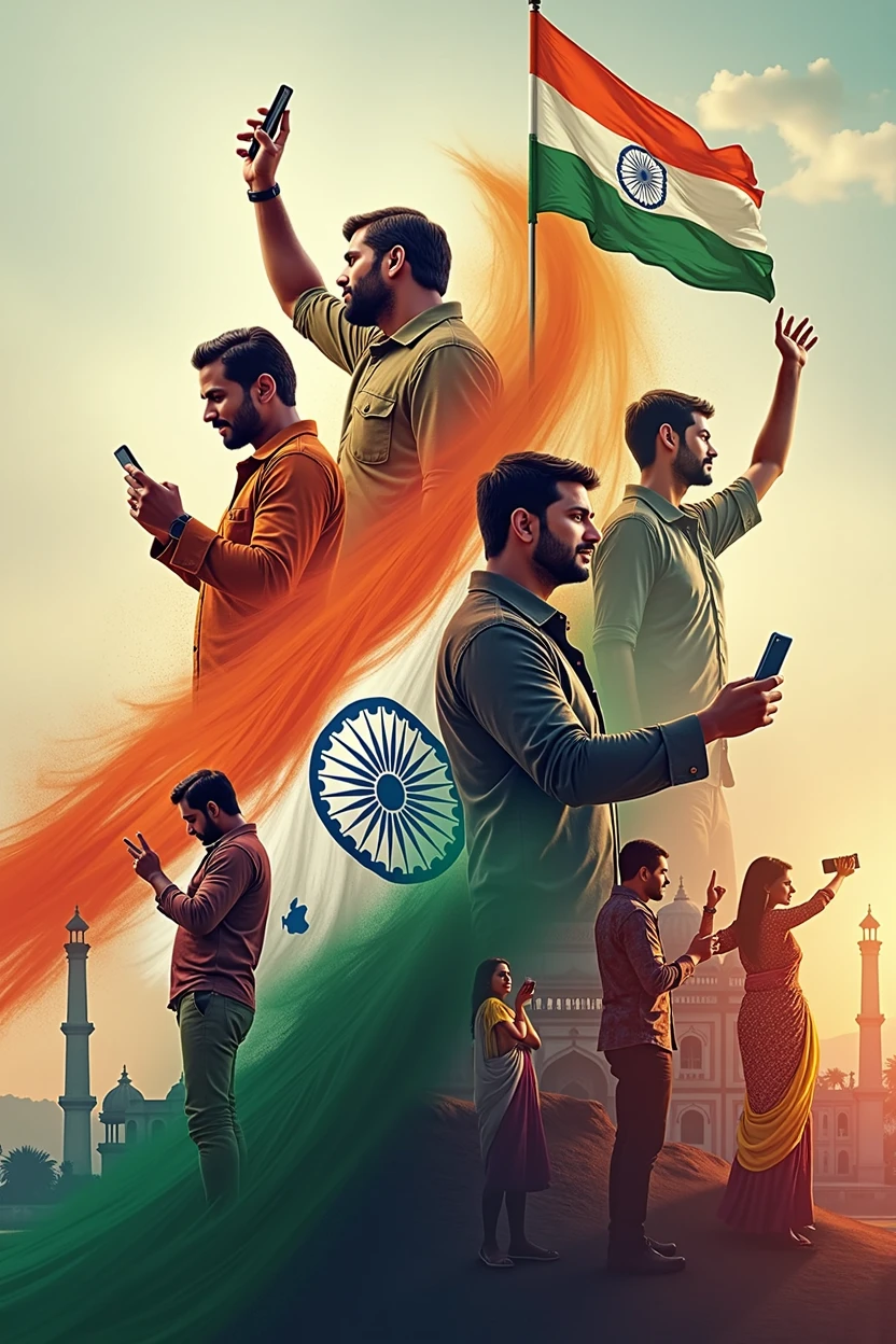 Indian independence day creative images including mobile and computer and smart watches