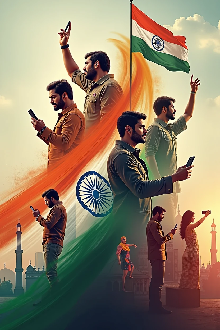 Indian independence day creative images including mobile and computer and smart watches
